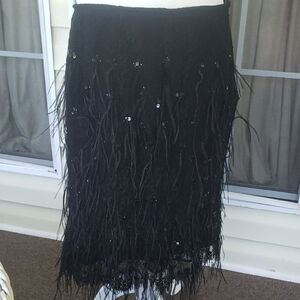 FERUAD Vintage Gothcore Elegant Black Ostrich Feather  Fringe Skirt